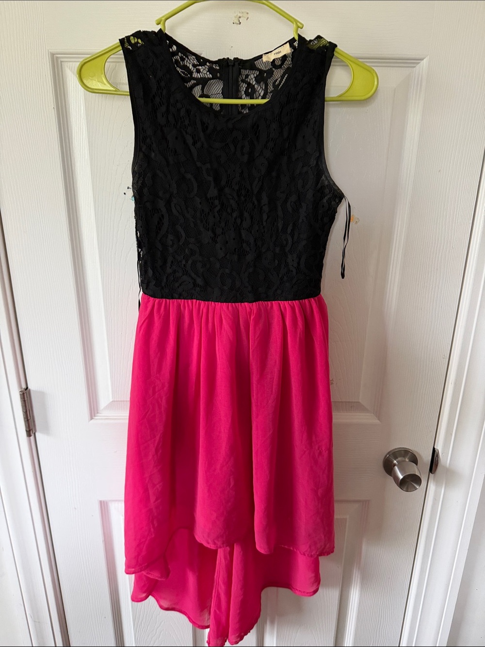 Black Lace Top & Hot Pink High-Low Dress